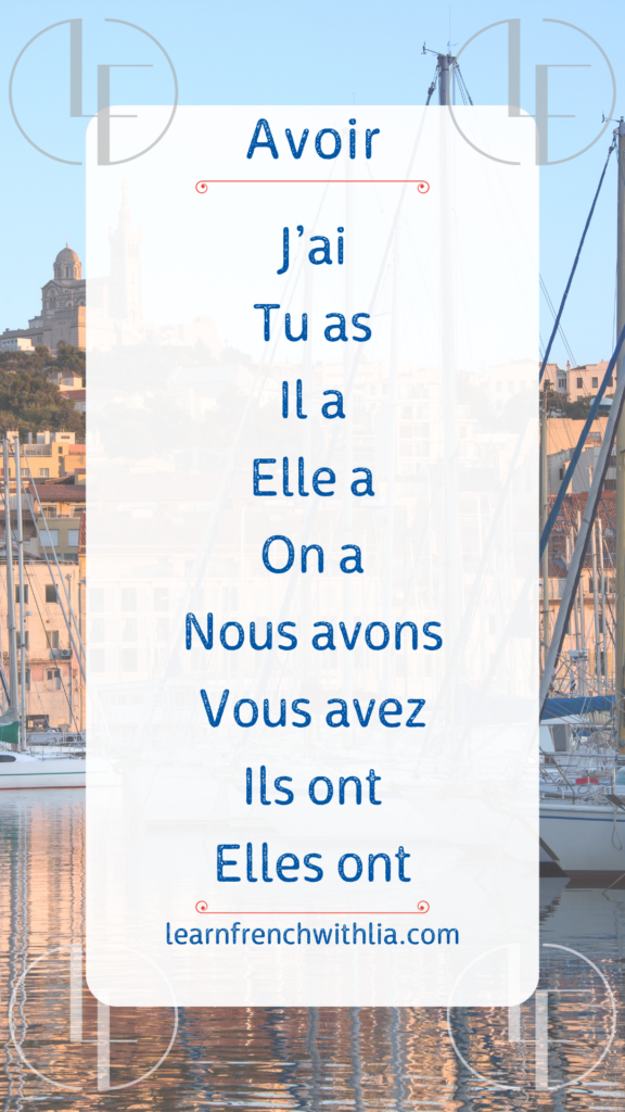 Tableau de conjugaison du verbe 'avoir' au présent en français.