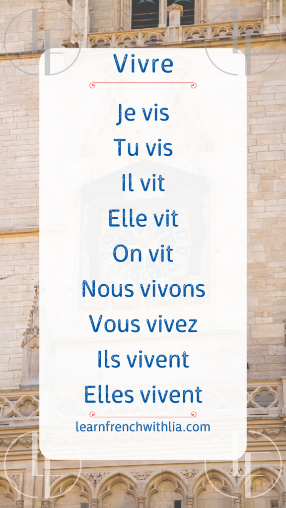 Tableau de conjugaison du verbe 'vivre' au présent en français