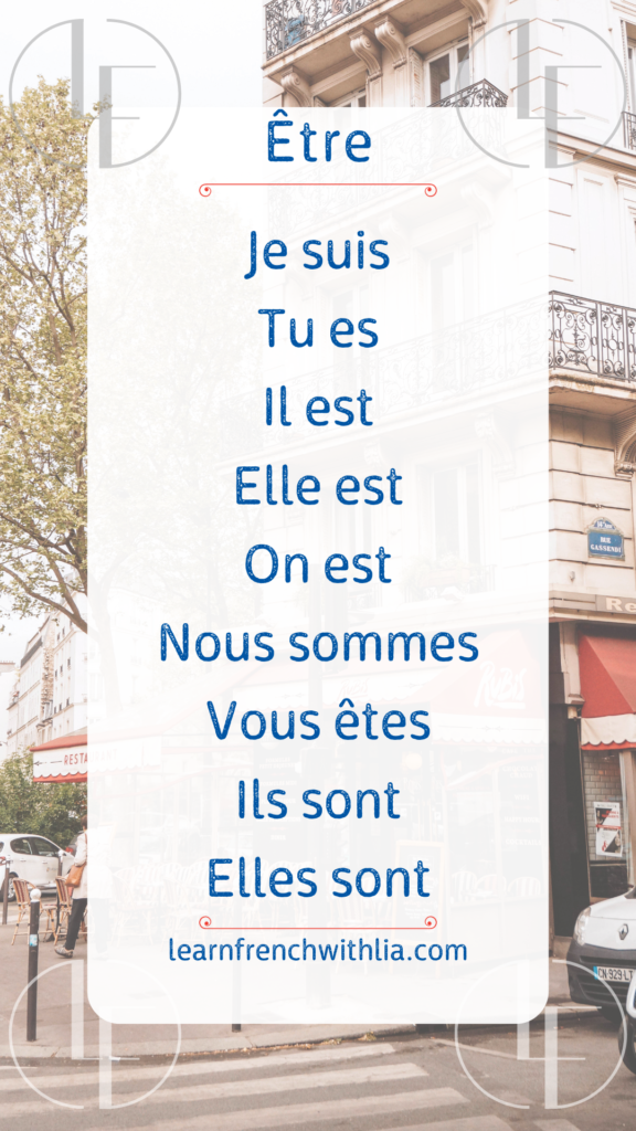 Tableau de conjugaison du verbe 'être' au présent en français.