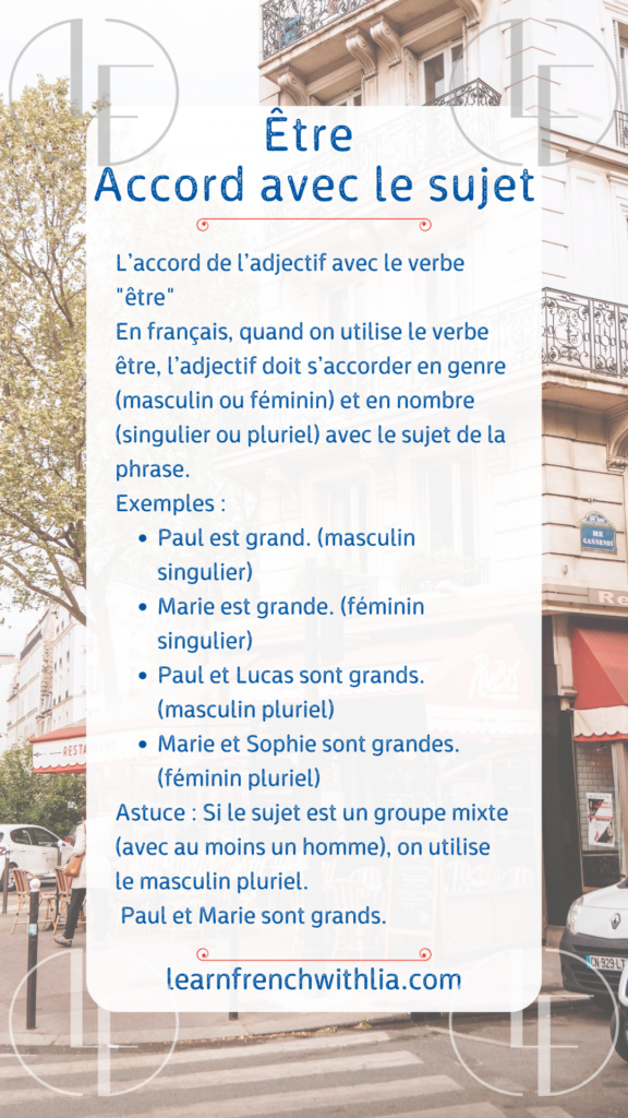 Accord avec le verbe être – Exemple d’accord du participe passé avec être dans une phrase.