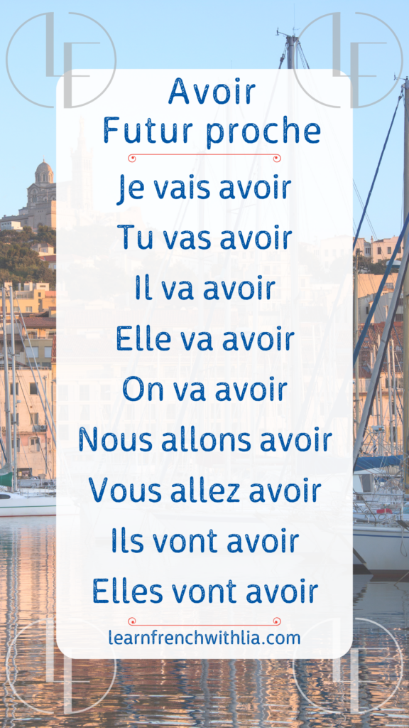Avoir au futur proche – Tableau de conjugaison du verbe avoir au futur proche avec aller.